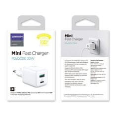 Joyroom Mini Fast Charger polnilnik USB / USB-C 30W PD QC, bela