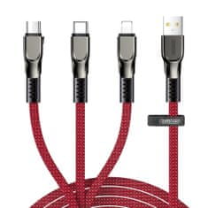Joyroom 3in1 kabel USB - Lightning / Lightning / USB-C 3.5A 1.3m, rdeča