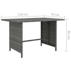 Vidaxl Vrtna jedilna miza siva 110x70x65 cm poli ratan