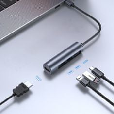 Joyroom 4in1 HUB adapter 2x USB 3.0 / USB-C 100W / HDMI 4K, siva