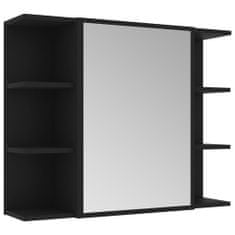 Greatstore Kopalniška omarica z ogledalom črna 80x20,5x64 cm iverna plošča