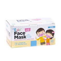 Higienska maska za nos in usta, otroška, 3-slojna, za enkratno uporabo, roza, 50 kosov