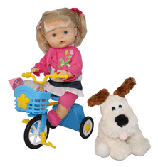 Dimian Nena punčka s kolesom in kužkom, 36 cm