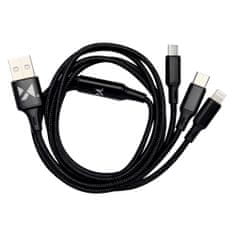 MG 3in1 kabel USB - USB-C/ Micro USB / Lightning 2.8A 1.25m, črna