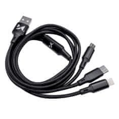 MG 3in1 kabel USB - USB-C/ Micro USB / Lightning 2.8A 1.25m, črna