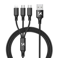 MG 3in1 kabel USB - USB-C/ Micro USB / Lightning 2.8A 1.25m, črna