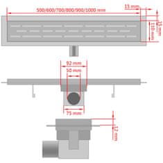 Vidaxl Kanaleta za tuš mehurčki 1030x140 mm nerjaveče jeklo