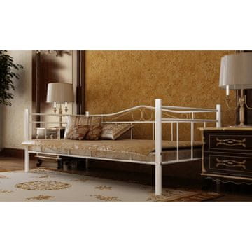 Vidaxl Dnevna postelja z vzmetnico bela kovinska 90x200 cm