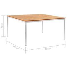 Vidaxl Vrtna jedilna miza 150x150x75 cm tikovina in nerjaveče jeklo
