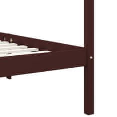 Vidaxl Posteljni okvir z baldahinom temno rjav iz borovine 100x200 cm