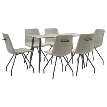 Vidaxl Jedilna garnitura 7-delna sivo umetno usnje