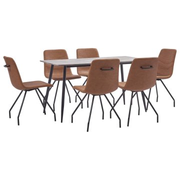 Vidaxl Jedilna garnitura 7-delna rjavo umetno usnje