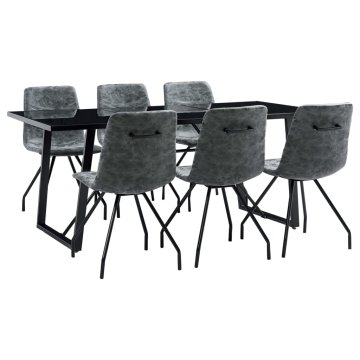 Vidaxl Jedilna garnitura 7-delna črno umetno usnje