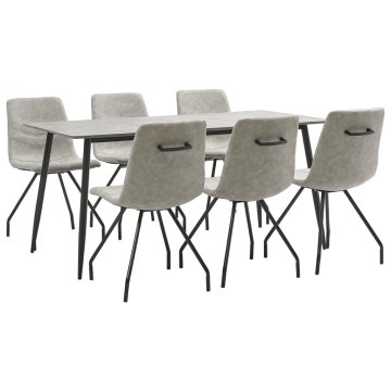 Vidaxl Jedilna garnitura 7-delna sivo umetno usnje