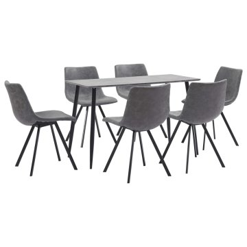 Vidaxl Jedilna garnitura 7-delna sivo umetno usnje