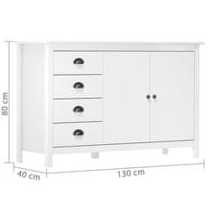 Vidaxl Komoda Hill bela 130x40x80 cm trdna borovina
