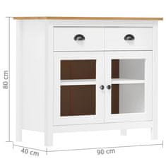 Greatstore Komoda Hill bela 90x40x80 cm trdna borovina