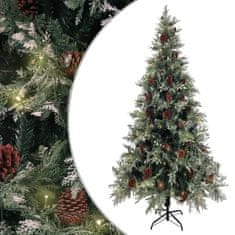 Vidaxl Osvetljena novoletna jelka s storži zeleno bela 225 cm PVC PE