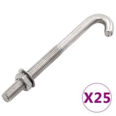 shumee vidaXL Sidrni J-sornik z matico in podložko M8x120 mm 25 kompletov