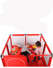 Otroški prenosni manež z mrežico, rdeča s košaro