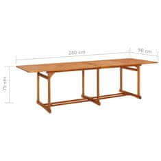 Vidaxl Vrtna jedilna miza 280x90x75 cm trden akacijev les