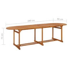 Vidaxl Vrtna jedilna garnitura 13-delna 280x90x75cm trden akacijev les