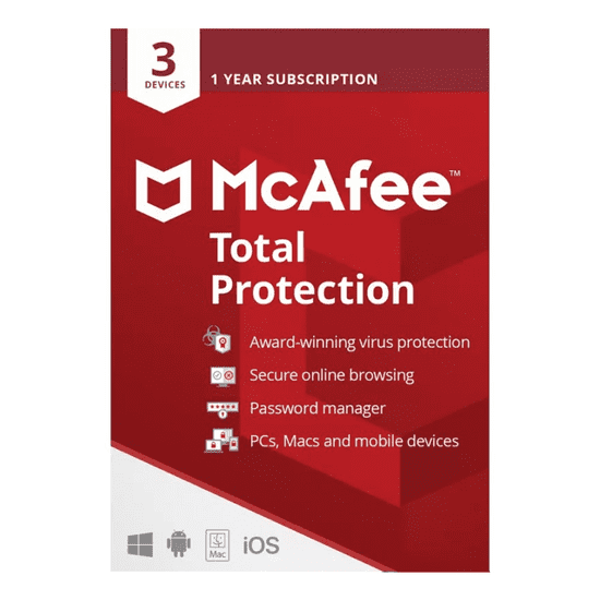 McAfee Total Protection, 3 PC, 1-leto, ESD licenca (kartica)