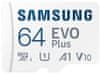 Samsung Micro SDXC spominska kartica, 64 GB EVO Plus, U3, V30, A1, UHS-I + SD adapter