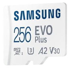 Samsung Micro SDXC spominska kartica, 256 GB EVO Plus, U3, V30, A2, UHS-I + SD adapter