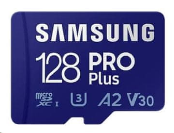 Samsung Micro SDXC spominska kartica, 128 GB Pro Plus, U3, V30, A2, UHS-I + SD adapter