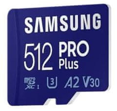Samsung Micro SDXC spominska kartica, 512 GB Pro Plus, U3, V30, A2, UHS-I + SD adapter