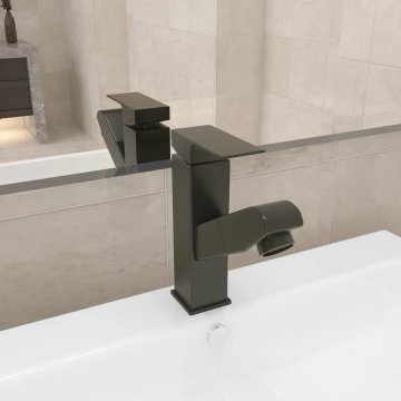 Vidaxl vidaXL Pipa za umivalnik z izvlečno pršilko siva 157 x 172 mm