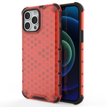 HURTEL Honeycomb ovitek z TPU odbijačem za iPhone 13 Pro Max - rdeč