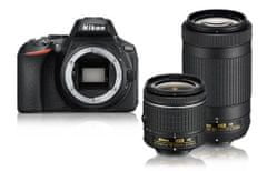Nikon D5600 komplet z dvema objektivoma 18-55VR, 70-300VR, UV filtrom 58 mm, SDHC kartico 64 GB, torbo (VBA500K004KIT64)
