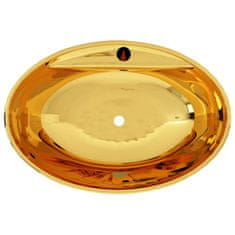 shumee Umivalnik z odprtino za odtekanje 58,5x39x21 cm keramičen zlat