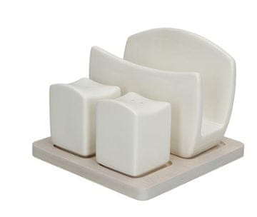 Brandani Bel namizni podstavek za serviete + sol in poper 13x13xh9,5cm / porcelan, les