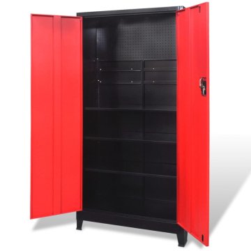 Vidaxl Omara za orodje z 2 vrati jeklo 90x40x180 cm črna in rdeča