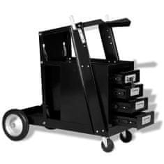 Greatstore Varilni voziček s 4 predali črne barve