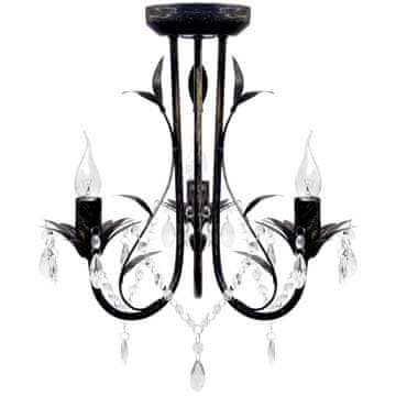 Vidaxl Lestenec v slogu art nouveau s kristali, kovinski, črn, 3 x E14 žarnice