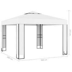 Vidaxl Paviljon z dvojno streho in lučkami 3x3 m bel