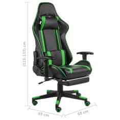 Greatstore Vrtljiv gaming stol z naslonjalom za noge zelen PVC