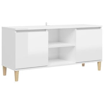 Vidaxl TV omarica in trdne lesene noge visok sijaj bela 103,5x35x50 cm