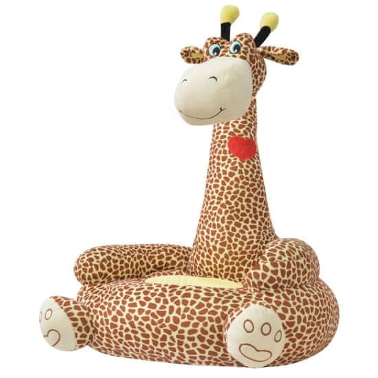 Greatstore Plišasti otroški stol žirafa rjave barve