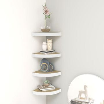 Vidaxl vidaXL Kotne stenske police, 4 kosi, hrast in bela, 35x35x3,8 cm, MDF