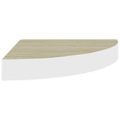 Vidaxl Kotna stenska polica barva hrasta in bela 25x25x3,8 cm MDF