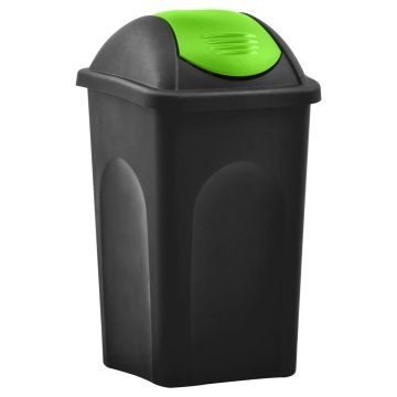 Vidaxl Koš za smeti z nihajnim pokrovom 60 L črn in zelen