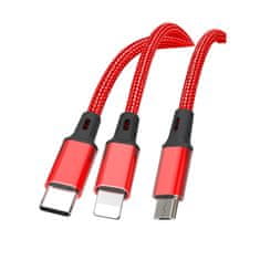 XO Kabel NB173 3in1 USB - Lightning + USB-C + microUSB 1,2 m rdeč