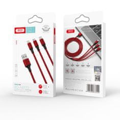XO Kabel NB173 3in1 USB - Lightning + USB-C + microUSB 1,2 m rdeč