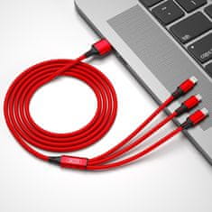 XO Kabel NB173 3in1 USB - Lightning + USB-C + microUSB 1,2 m rdeč