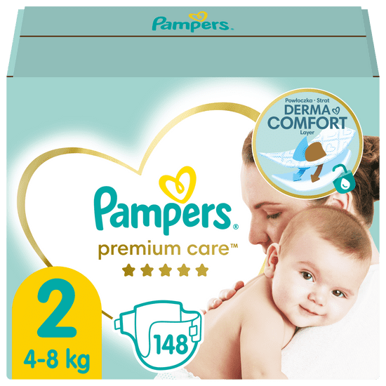 Pampers Premium Care plenice, vel. 2, 4 kg–8 kg, 148 kosov